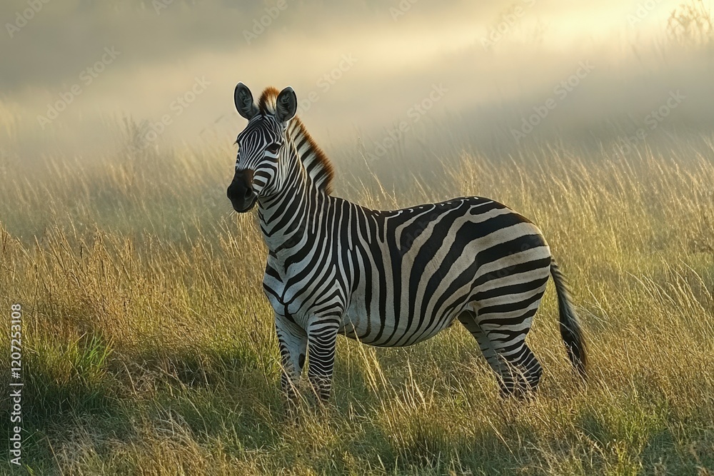 Naklejka premium Zebra with Foal - Grazing. Beautiful simple AI generated image