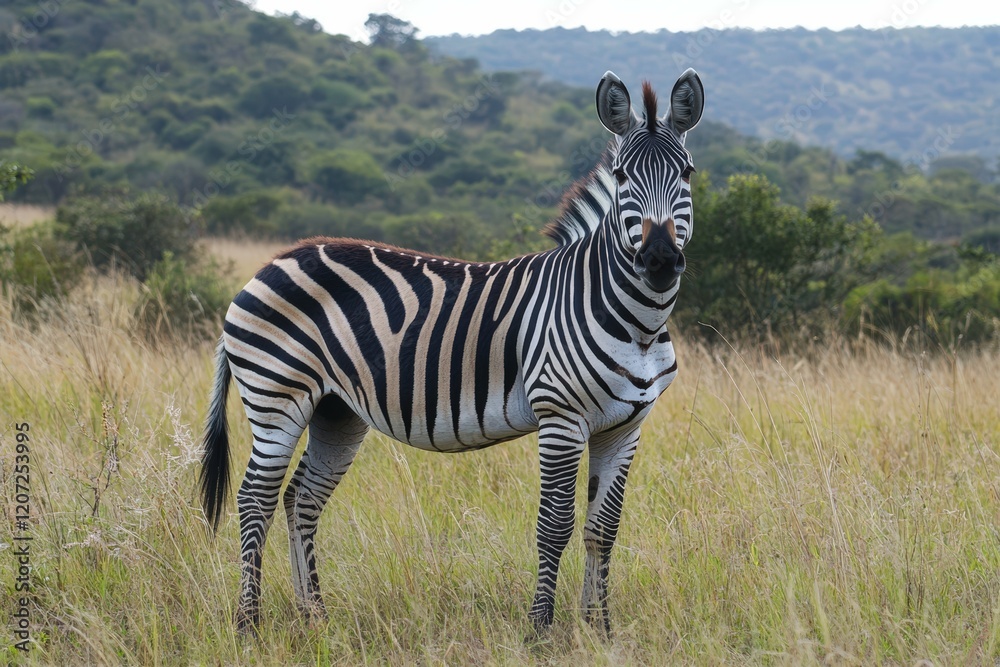 Naklejka premium zebra eating grass - baby. Beautiful simple AI generated image