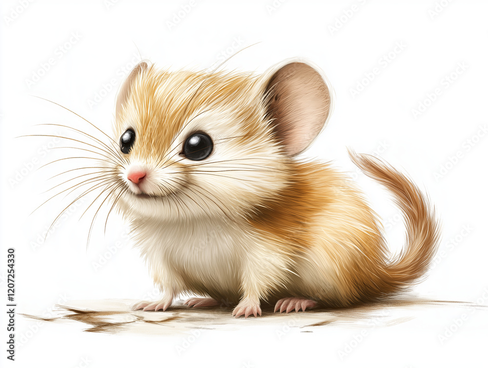 Hazel Dormouse (Muscardinus avellanarius) - A realistic hand-drawn illustration with its golden-brown fur, bushy tail, and small rounded ears, isolated on a clean white background Hazel Dormouse (Muscardinus avellanarius) - A realistic hand-drawn illustration with its golden-brown fur, bushy tail, and small rounded ears, isolated on a clean white background