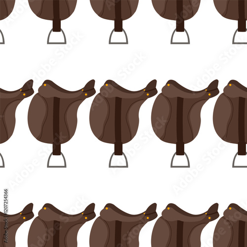 Seamless pattern with brown leather saddle. Horse riding print.