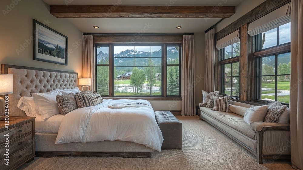 Luxurious Mountain View Bedroom with Rustic Accents Luxurious Mountain View Bedroom with Rustic Accents