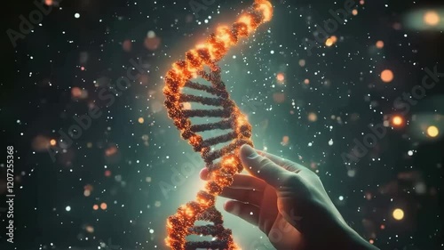 A hand holding a part of DNA