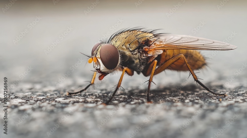 Close-up fly pavement macro blur background Close-up fly pavement macro blur background