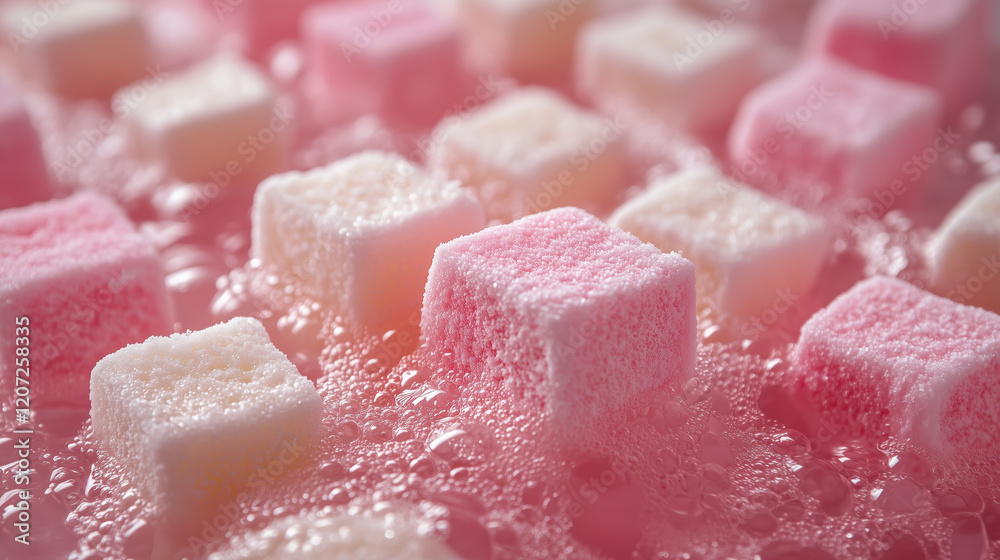 White Marshmallow Shapes in Vibrant Shampoo Liquid, Eye-Catching Abstract Art, Generative AI