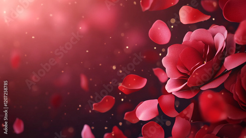 Red rose petals on a red background. Mother's Day, Valentine's Day, Wedding.