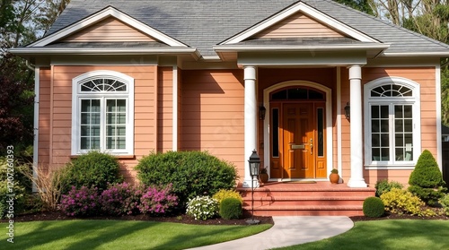 Wallpaper Mural Charming Peach Suburban Home with Inviting Front Porch Torontodigital.ca
