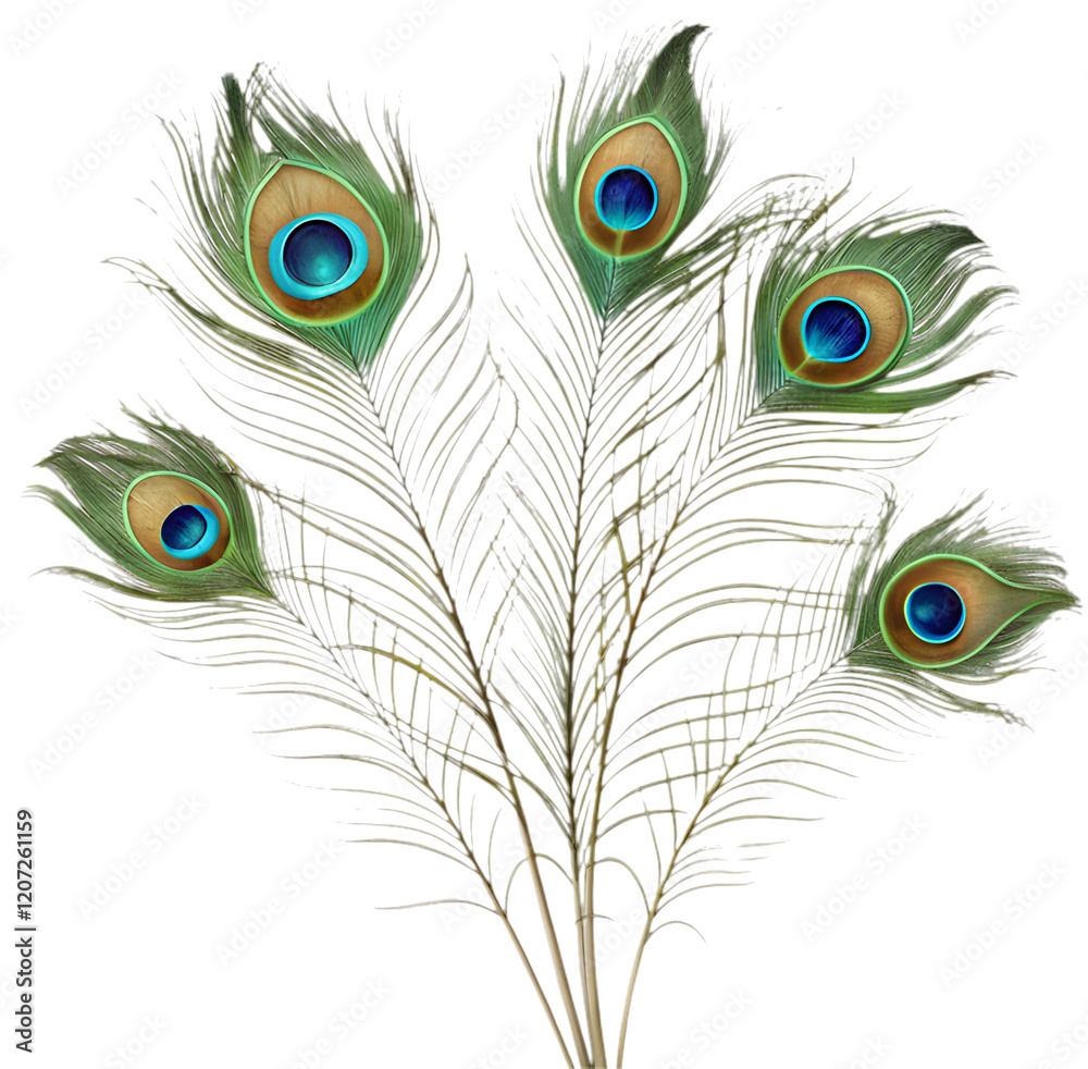 Fototapeta premium Vibrant peacock feather clipart, perfect for enhancing designs with rich, colorful elegance.