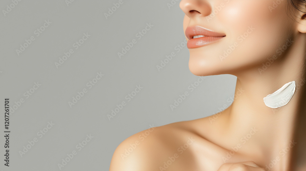 Close up of beautiful woman with cream on her skin, cosmetics advertisement concept
Close up of beautiful woman with cream on her skin, cosmetics advertisement concept