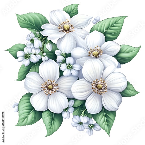 Elegant White Blossoms: A Delicate Botanical Illustration