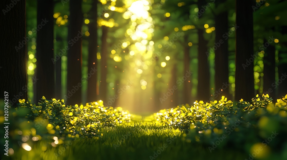Obraz premium Sunlight Filters Through Trees in a Serene Forest Environment