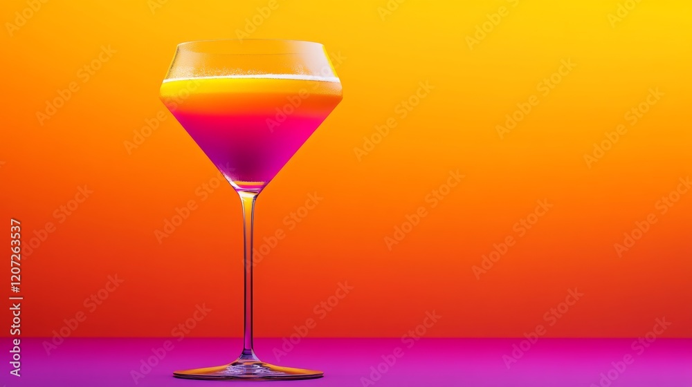 Glass of pink and yellow liquid in a tall glass. The glass is sitting on a table with a bright orange background Glass of pink and yellow liquid in a tall glass. The glass is sitting on a table with a bright orange background