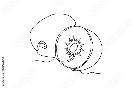 Kiwi one-line art drawing isolated on white background. Minimalist kiwi fruit icon. Vector illustration.