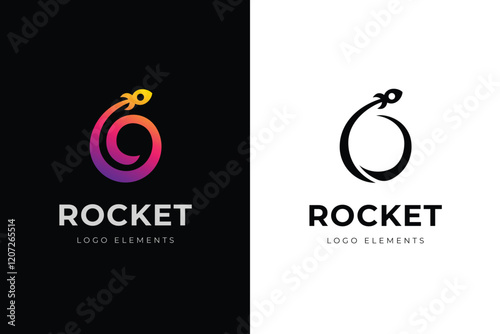 abstract round rocket spaceship launching logo icon design for start up company and astronomy logo template