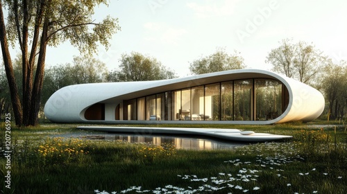 Curved Modern Home in Serene Landscape Setting