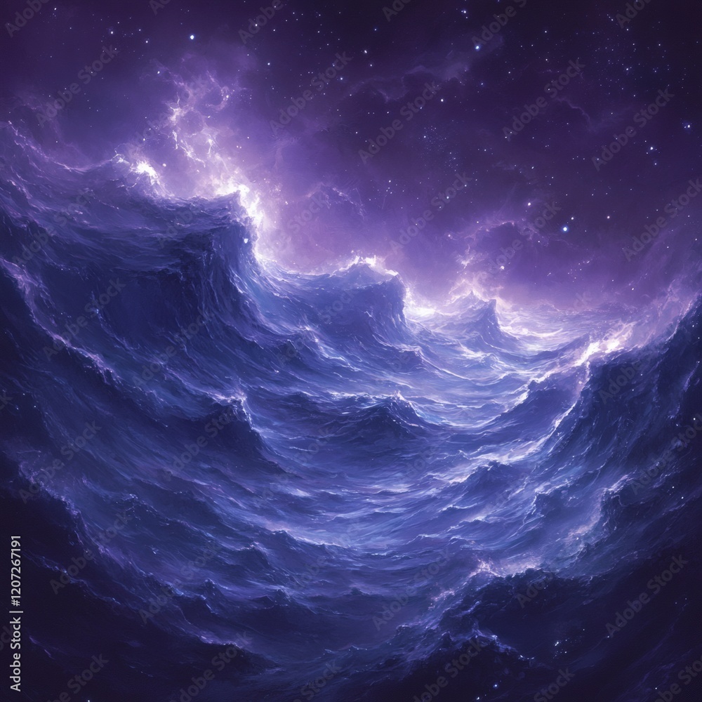 Cosmic Ocean Waves Under Starlit Sky Cosmic Ocean Waves Under Starlit Sky