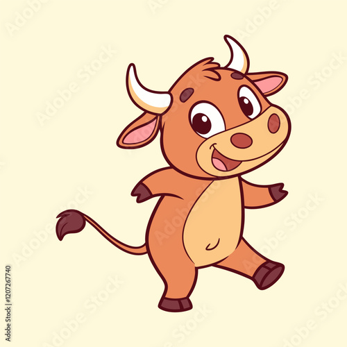 Vector illustration of a brown cow standing against a simple plain background.