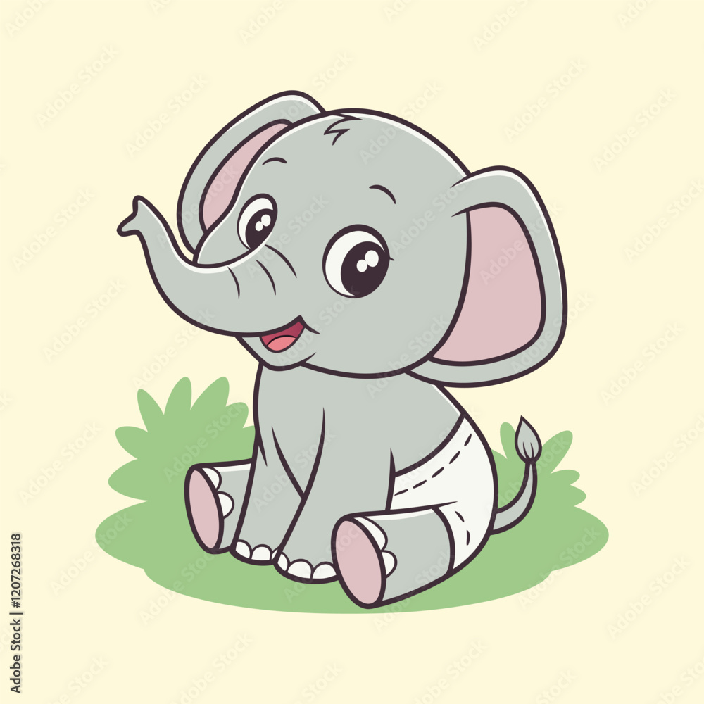 Vector illustration of a seated elephant wearing white pants on a simple plain background. Vector illustration of a seated elephant wearing white pants on a simple plain background.