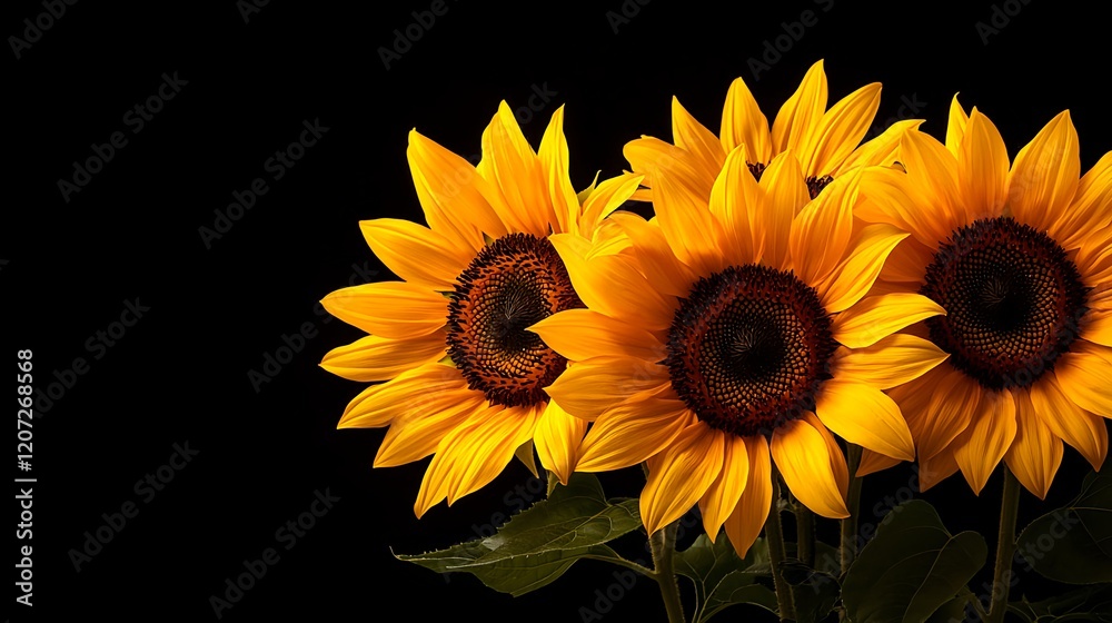Obraz premium Vibrant Sunflowers with Dark Background Featuring Bright Yellow Petals