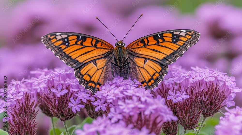 Stunning Viceroy Butterfly on Vibrant Purple Flowers Stunning Viceroy Butterfly on Vibrant Purple Flowers