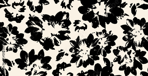 Cuadro en lienzo Abstract Modern monotone Hand-drawn flowers, silhouette botanical florals, seamless patterns with floral for textile design, fabric, wallpaper, covers, cards, wall art, posters, and decoration