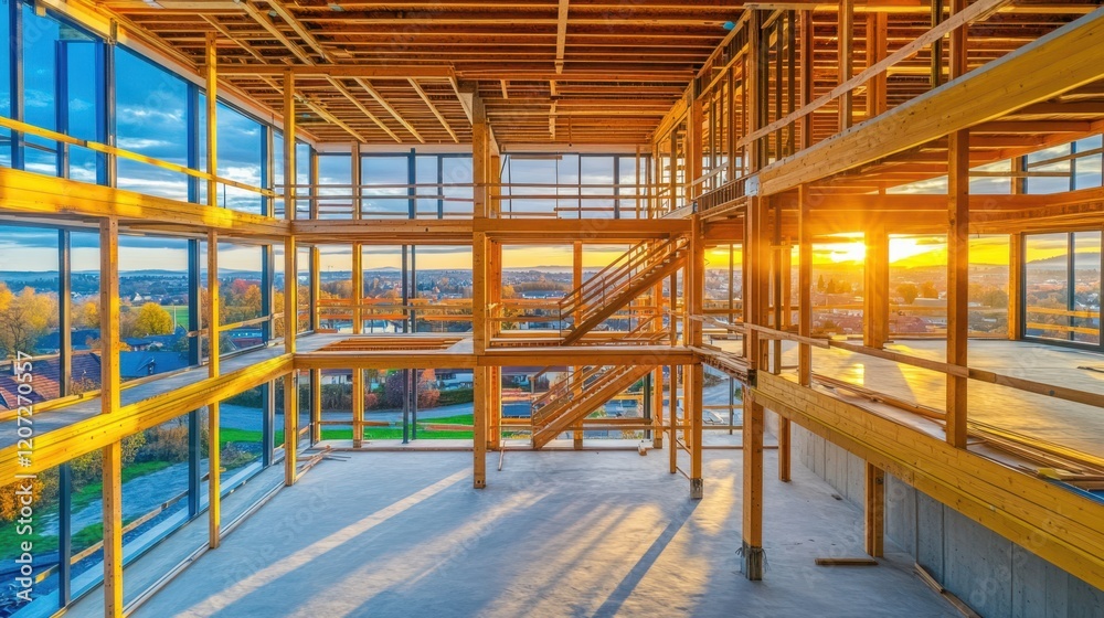 A captivating aerial view showcases a modern building, featuring a grand staircase that elegantly ascends to a spacious second floor. A captivating aerial view showcases a modern building, featuring a grand staircase that elegantly ascends to a spacious second floor.