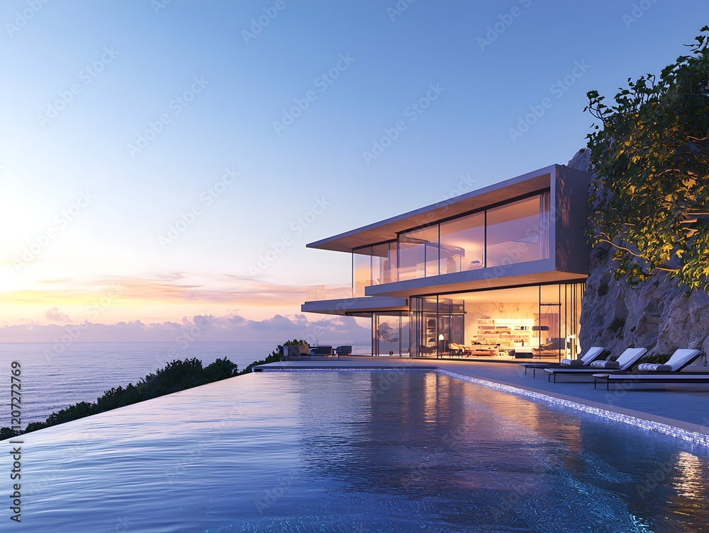 Fototapeta premium Photo of a Modern Cliffside House Overlooking the Ocean