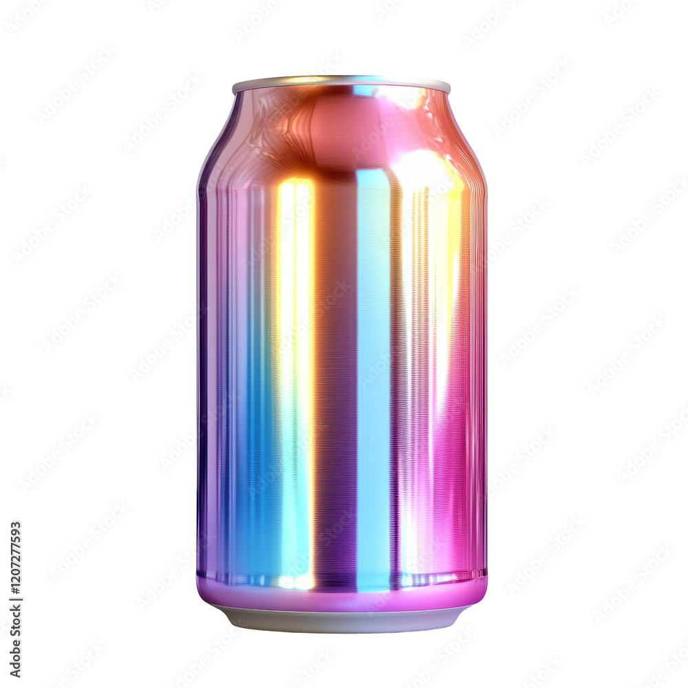 Fototapeta premium Vibrant Rainbow Colored Aluminum Can Isolated on Transparent Background
