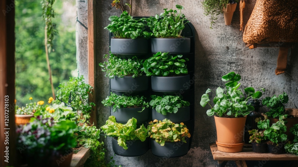 Lush Vertical Herb and Vegetable Garden on Balcony Lush Vertical Herb and Vegetable Garden on Balcony