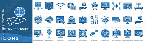 Internet Services icon. Web Hosting, Domain Registration, High-Speed Internet, Internet Connectivity and Email Services