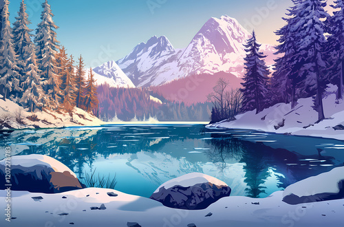 Winter landscape illustration photo