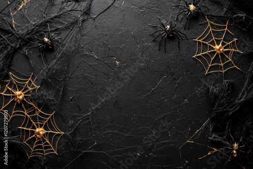 Intricate minimal halloween decoration setup home photography dark environment top view seasonal elegance
