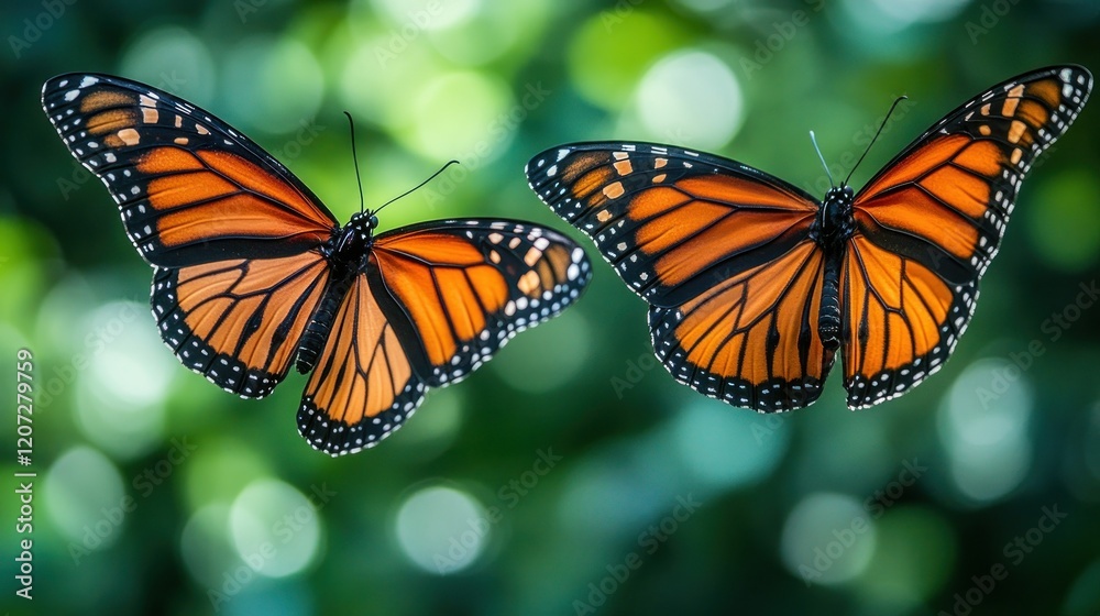 Fototapeta premium Two Majestic Monarch Butterflies in Flight
