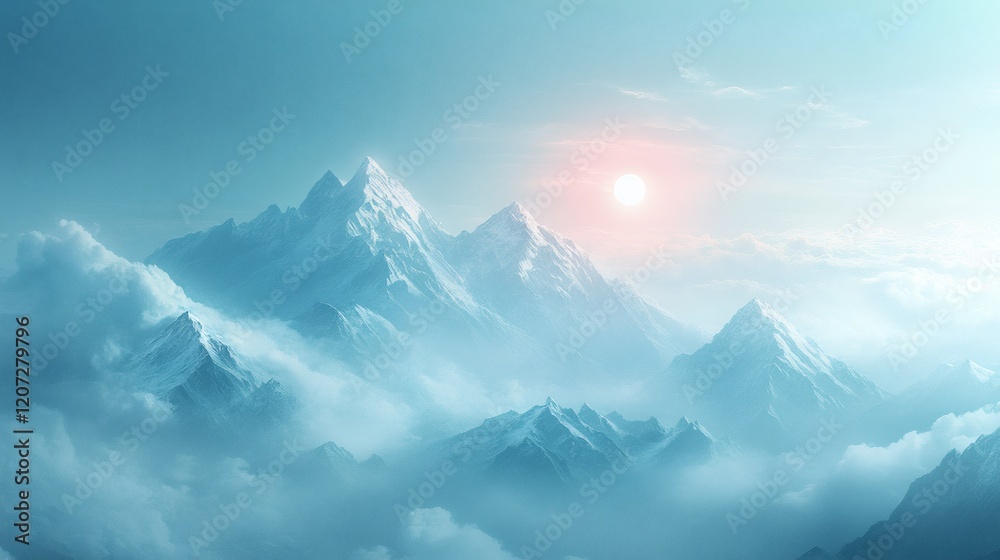 Majestic snow capped mountains sunrise scenic view Majestic snow capped mountains sunrise scenic view