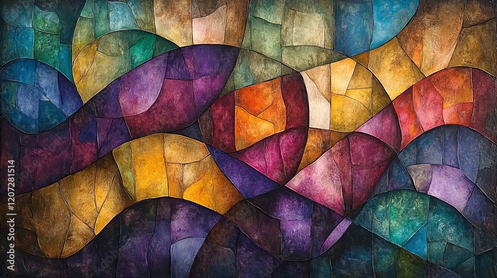 Fototapeta premium Abstract Colorful Geometric Art Painting Texture Gold Blue Dark Rich
