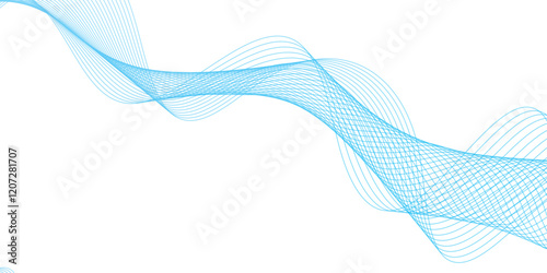 Abstract soft blue glowing wave curved lines background. Digital frequency track equalizer. Vector illustration.	