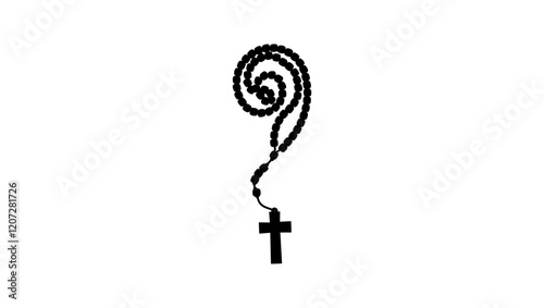 wooden rosary cross, black isolated silhouette