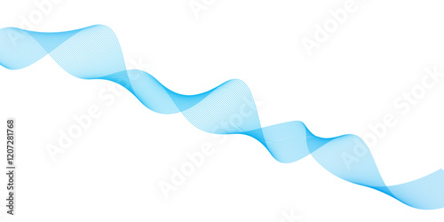 Abstract soft blue glowing wave curved lines background. Digital frequency track equalizer. Vector illustration.	