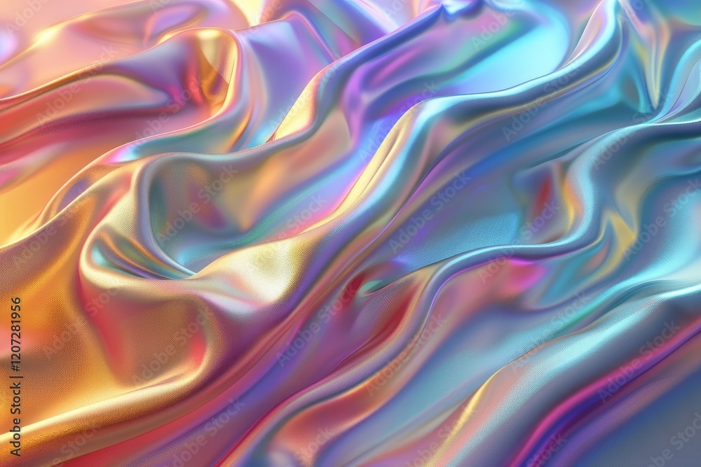 Iridescent Fabric Draped in Soft Waves of Color
