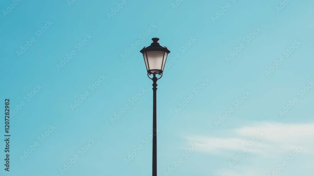 Single lamp post against a clear blue sky. Single lamp post against a clear blue sky.