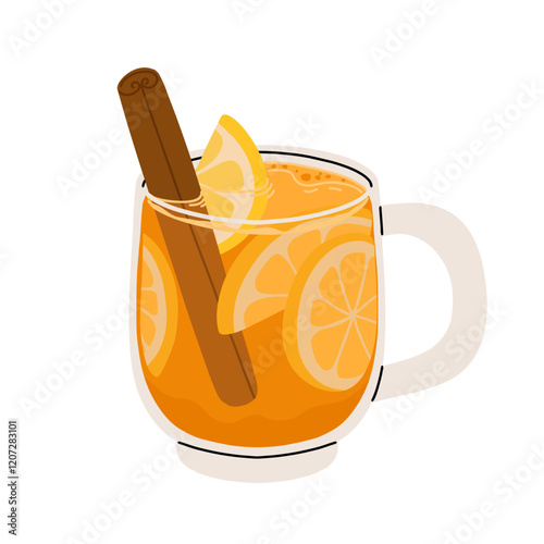 Hot Toddy Cocktail with lemon, honey, cinnamon vector illustration. Hot Toddy drink with with whiskey, water, spices icon vector isolated on a white background. Hot toddy warming drink drawing