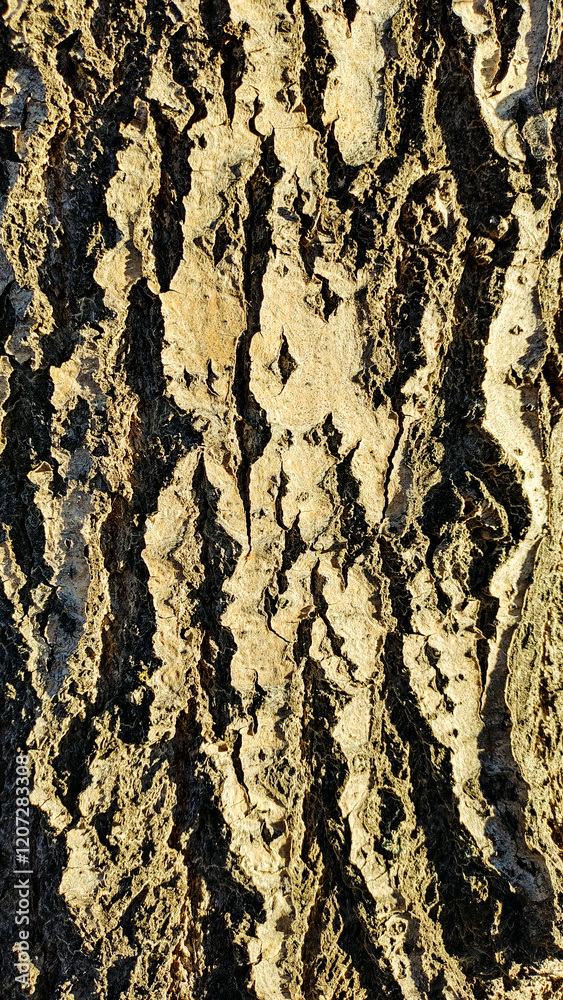 Background textured tree bark with various natural patterns, illuminated by sunlight. Background textured tree bark with various natural patterns, illuminated by sunlight.