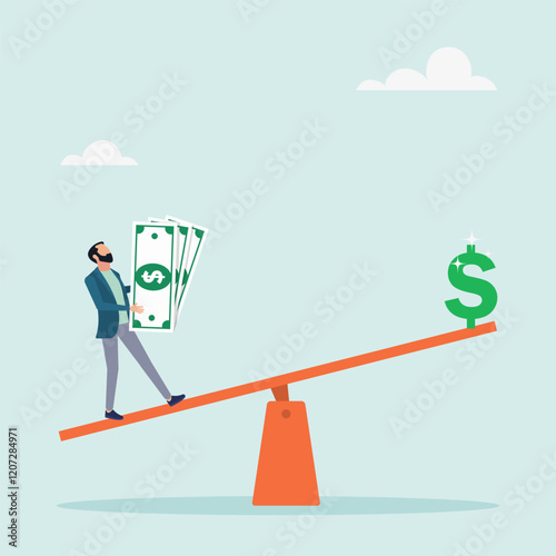 Leverage concept. Investors borrow money from others to use the swing to make big dollar signs. The concept of potential profitability.	