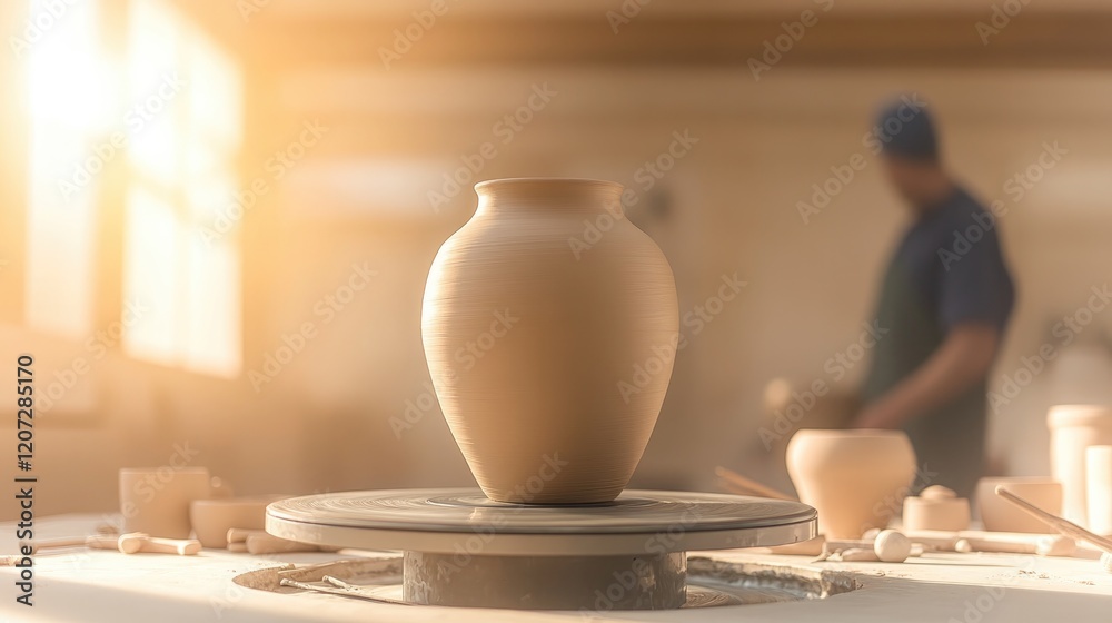 commercial photography for advertising campaign minimalist pottery studio featuring freshly thrown clay vase on spinning commercial photography for advertising campaign minimalist pottery studio featuring freshly thrown clay vase on spinning