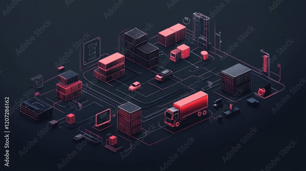 Fototapeta premium Isometric Cityscape Network: Abstract Geometric Urban Landscape