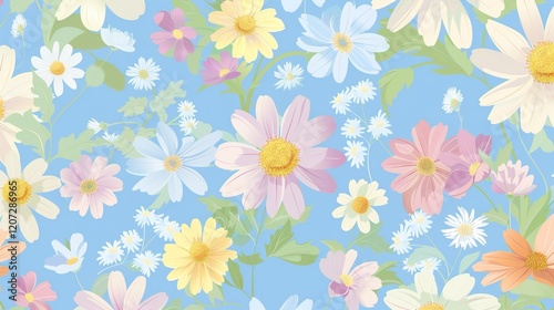Wallpaper Mural A charming spring background adorned with an array of spring flowers and delicate daisies. The vibrant colors and sweet scents of these blossoms create a refreshing and inviting atmosphere Torontodigital.ca