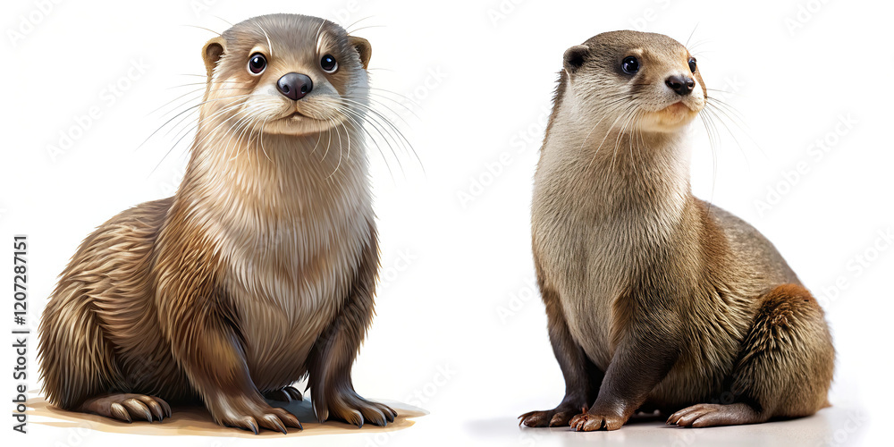 Digital Painting of Two Otters Digital Painting of Two Otters