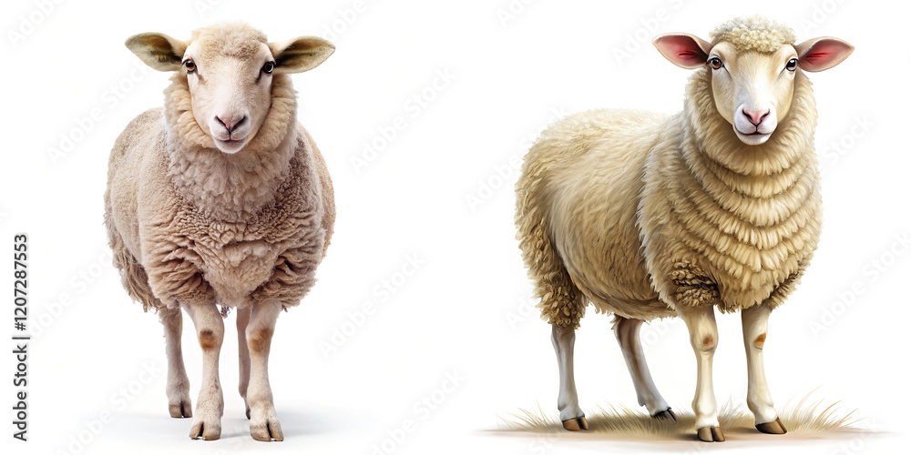 Obraz premium Two Domestic Sheep on White Background