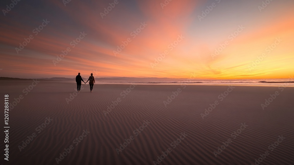 couple holding hands while walking on sandy beach during sunset captured in high resolution to emphasize natural textures couple holding hands while walking on sandy beach during sunset captured in high resolution to emphasize natural textures