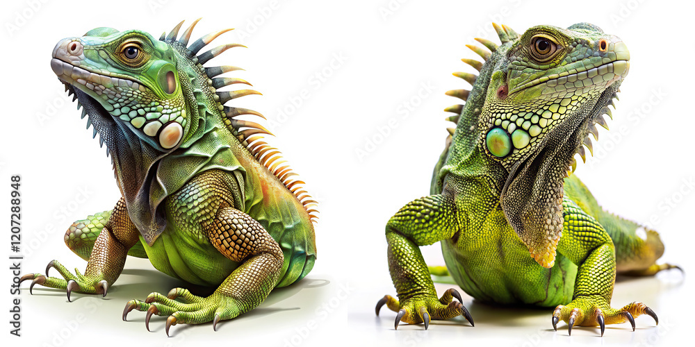 Fototapeta premium Two Green Iguanas in Profile