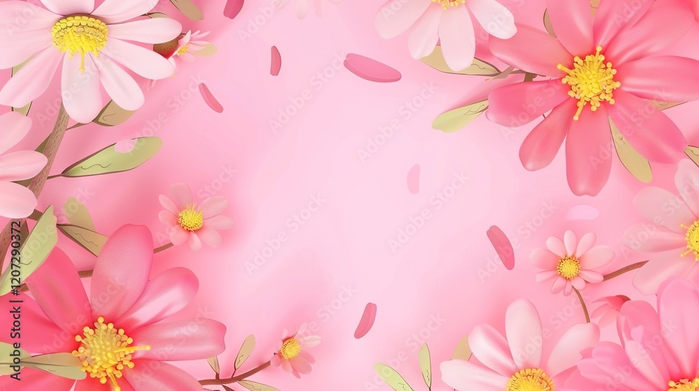 A charming spring background adorned with an array of spring flowers and delicate daisies. The vibrant colors and sweet scents of these blossoms create a refreshing and inviting atmosphere A charming spring background adorned with an array of spring flowers and delicate daisies. The vibrant colors and sweet scents of these blossoms create a refreshing and inviting atmosphere